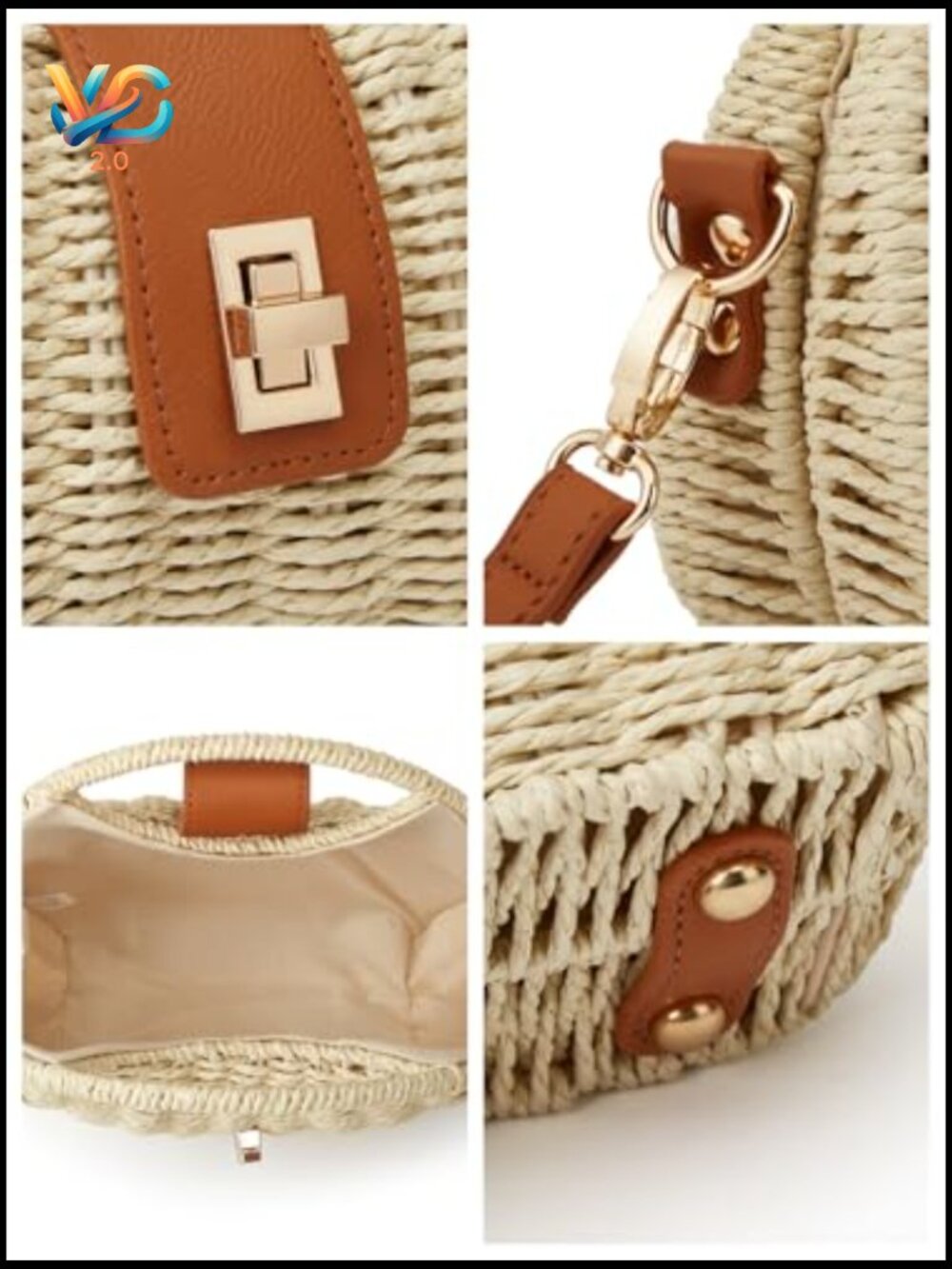 Handmade Straw Woven Beach Bag Crossbody Shell Clutch Summer Vacation Travel - Picture 6 of 7